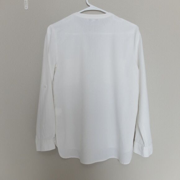 Nine West Jeans White Linen Blend Long Sleeve Button Up Blouse Size Small - Picture 9 of 9